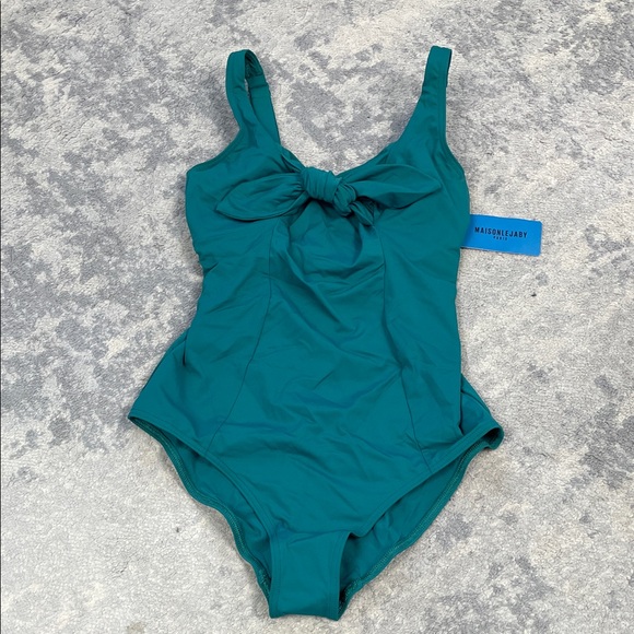 NWT Maison Lejaby Norma Jeane Ballerina Swimsuit One Piece Underwire Teal Sz 32F - Picture 4 of 12